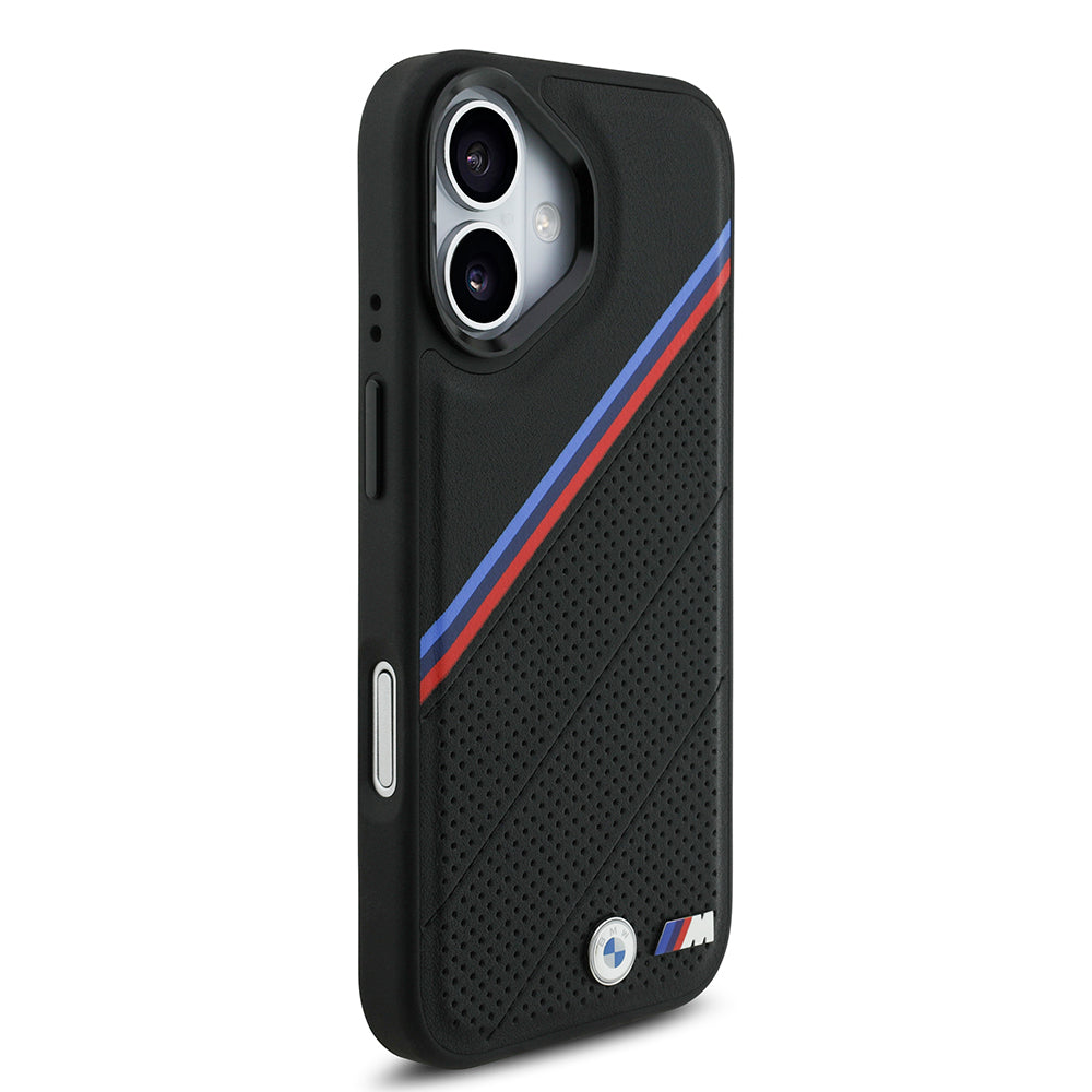 BMW iPhone 17 Orjinal Lisanslı M-safe Şarj Özellikli M Logolu Üç Şeritli Delikli Deri Kılıf BMW iPhone 17 Orjinal Lisanslı M-safe Şarj Özellikli M Logolu Üç Şeritli Delikli Deri Kılıf
